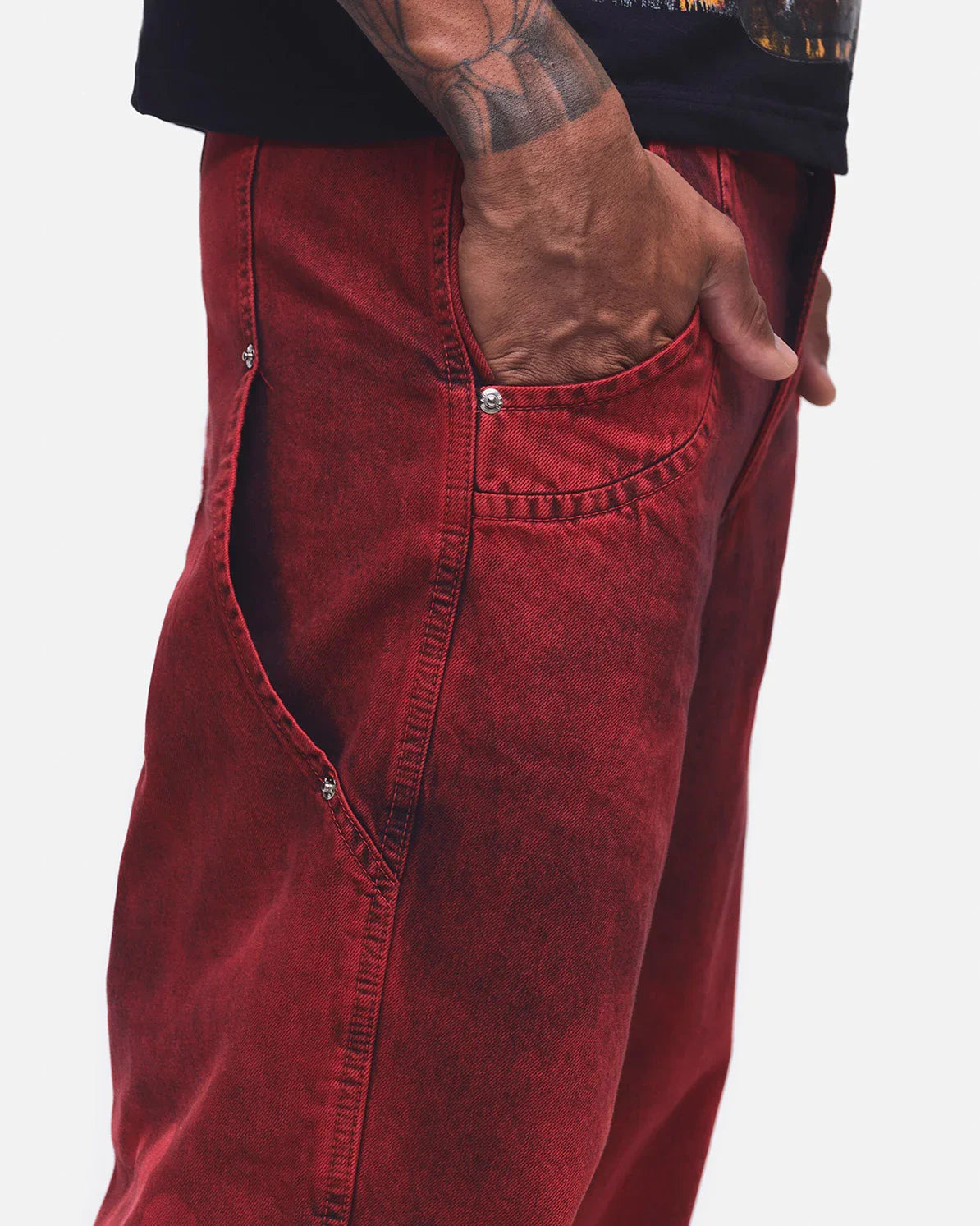 CALÇA JEANS CURVALÍNEA DOUBLE HAND VERMELHA