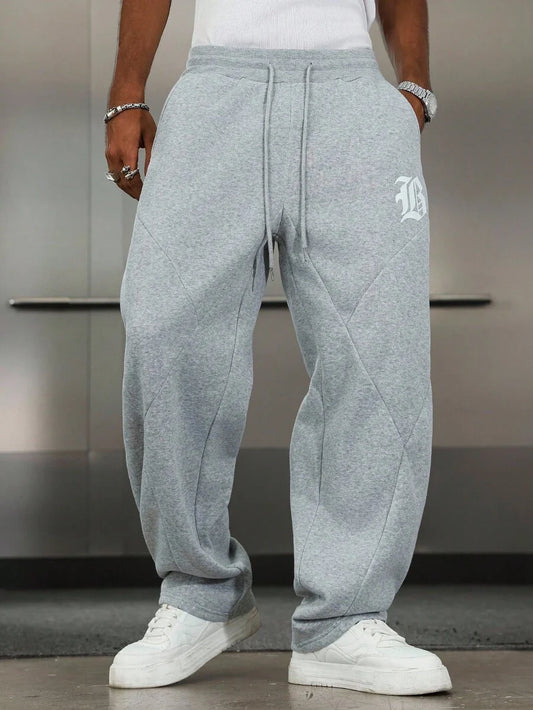 PAVTROS Calça de Moletom Masculina Casual Esportiva com Estampa de Letra e Cordão na Cintura