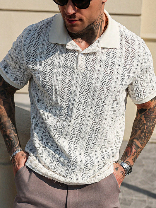 Camisa Polo Casual Geométrica Confort