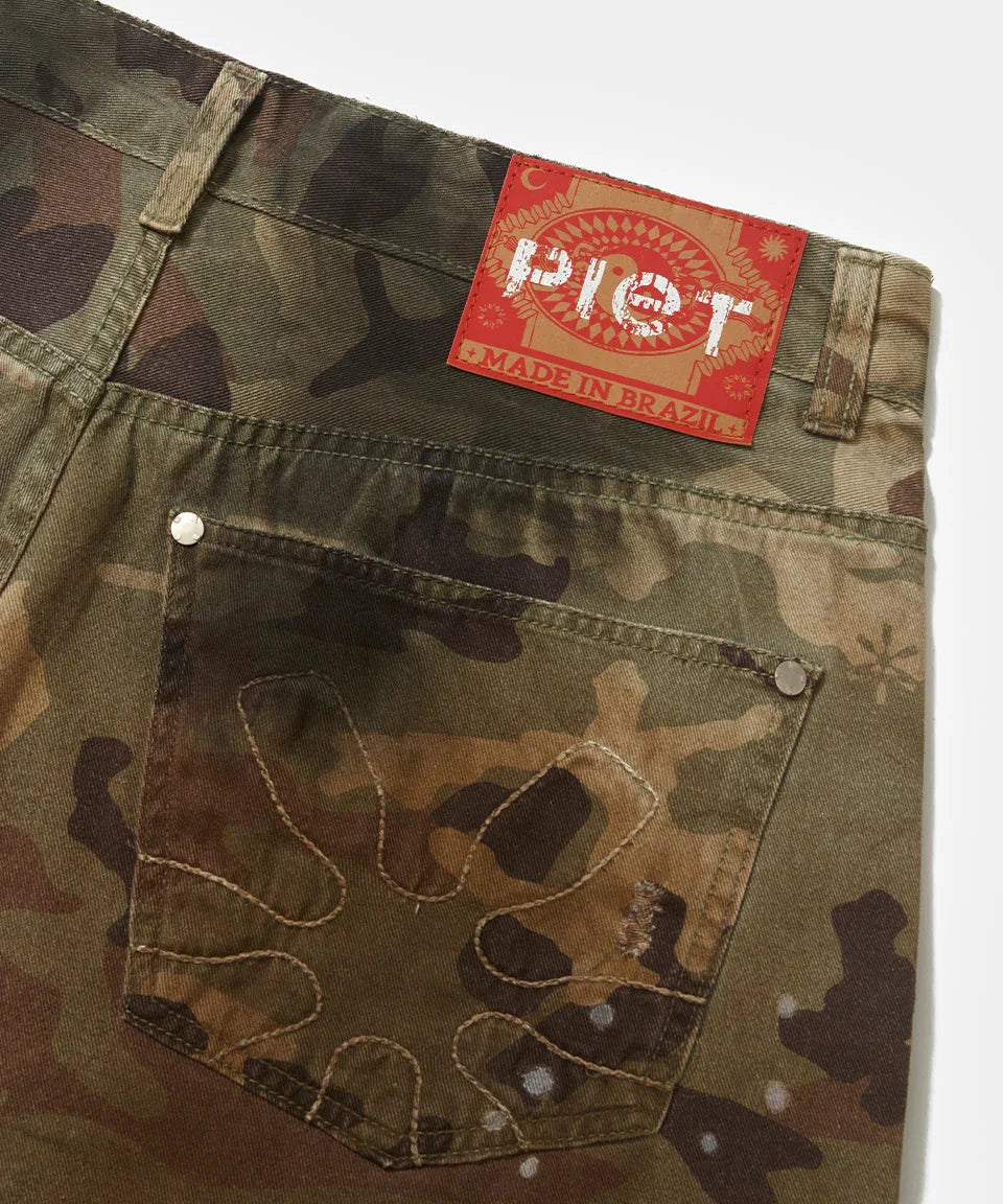 Distressed Capri Camo Trousers with Swarovski Crystals