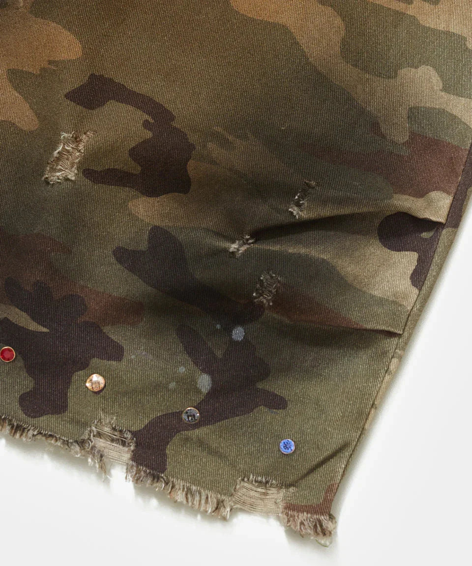 Distressed Capri Camo Trousers with Swarovski Crystals