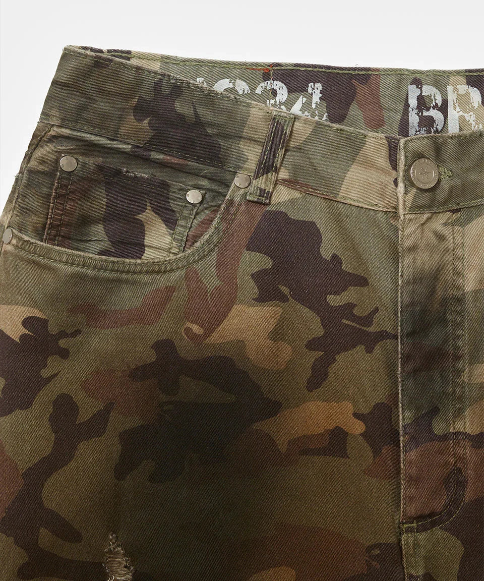 Distressed Capri Camo Trousers with Swarovski Crystals