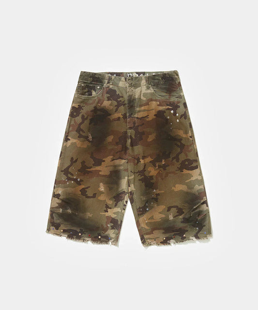 Distressed Capri Camo Trousers with Swarovski Crystals