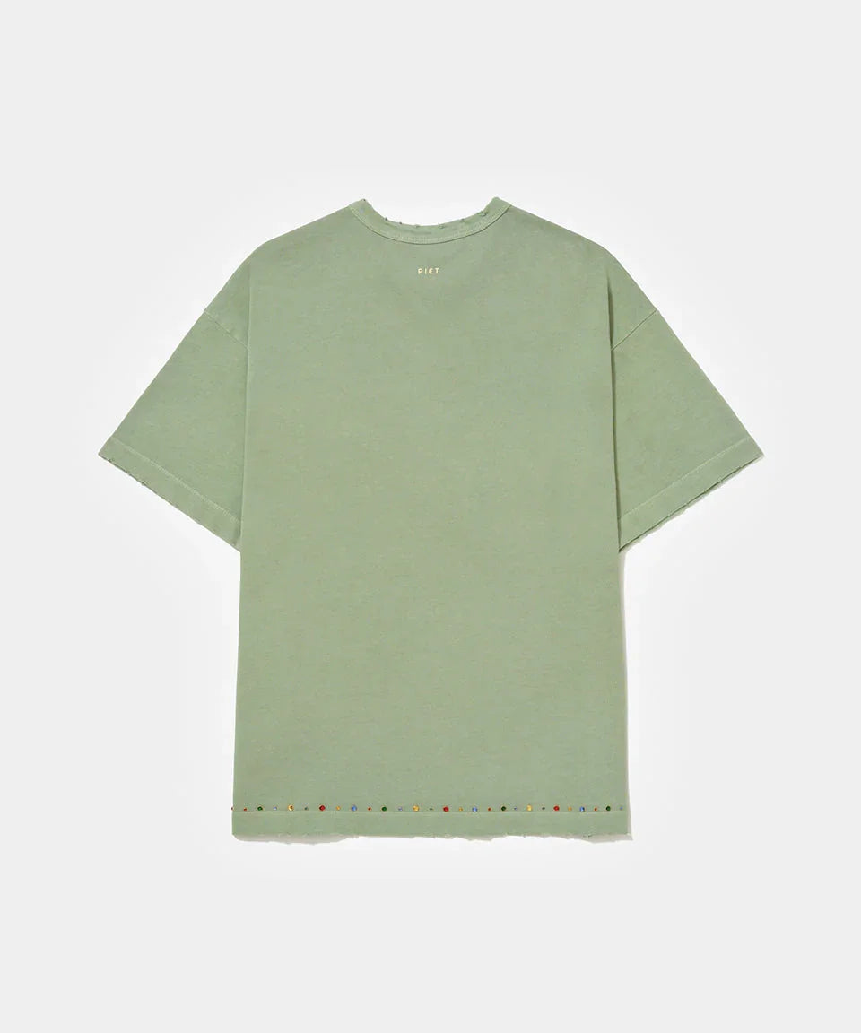 Gems Distressed Tee - Olive