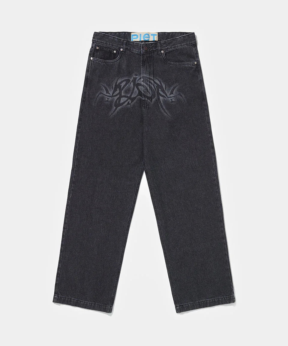 Loose Fit Black Denim - Black