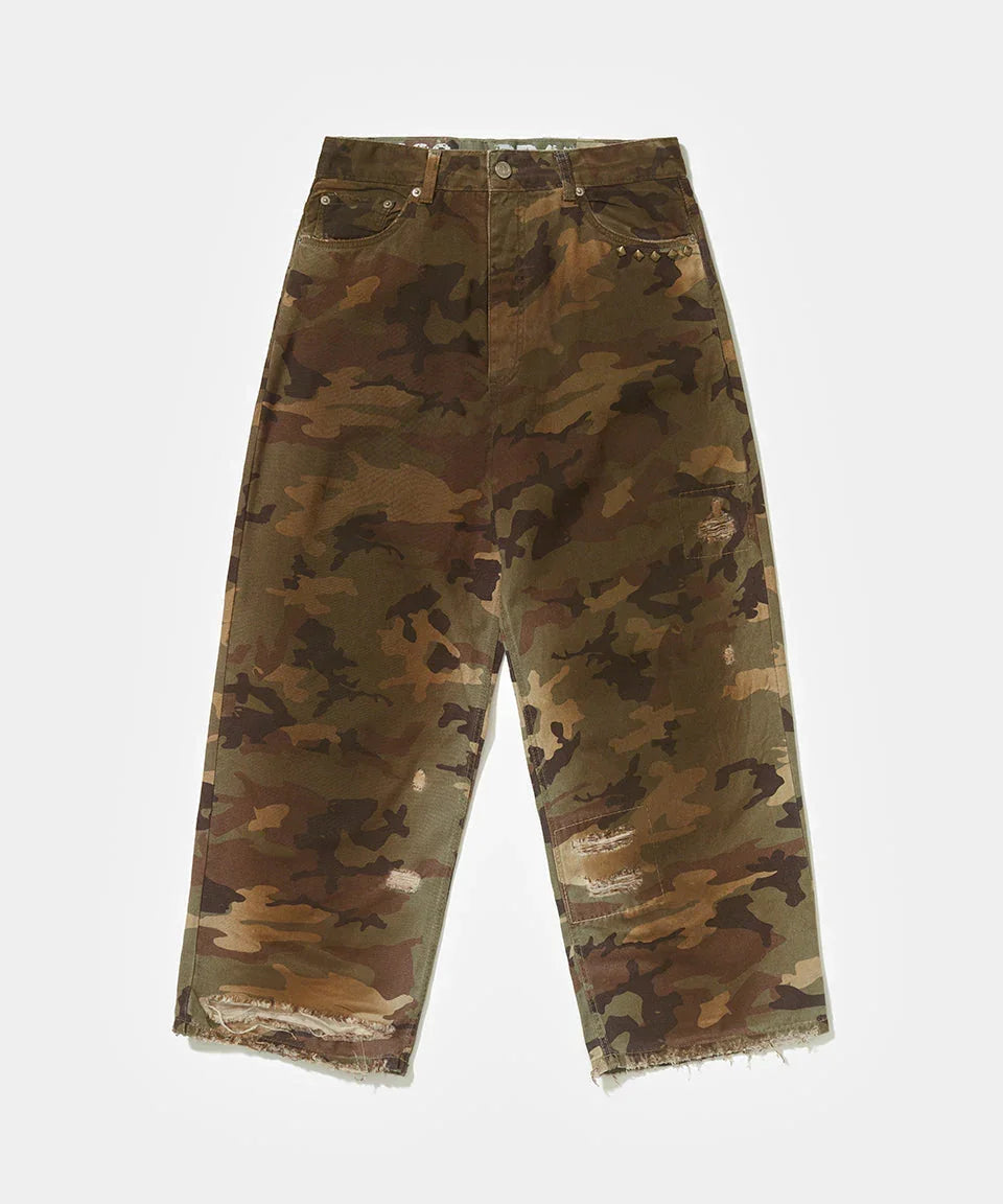 Distressed Camo Oversized Denim