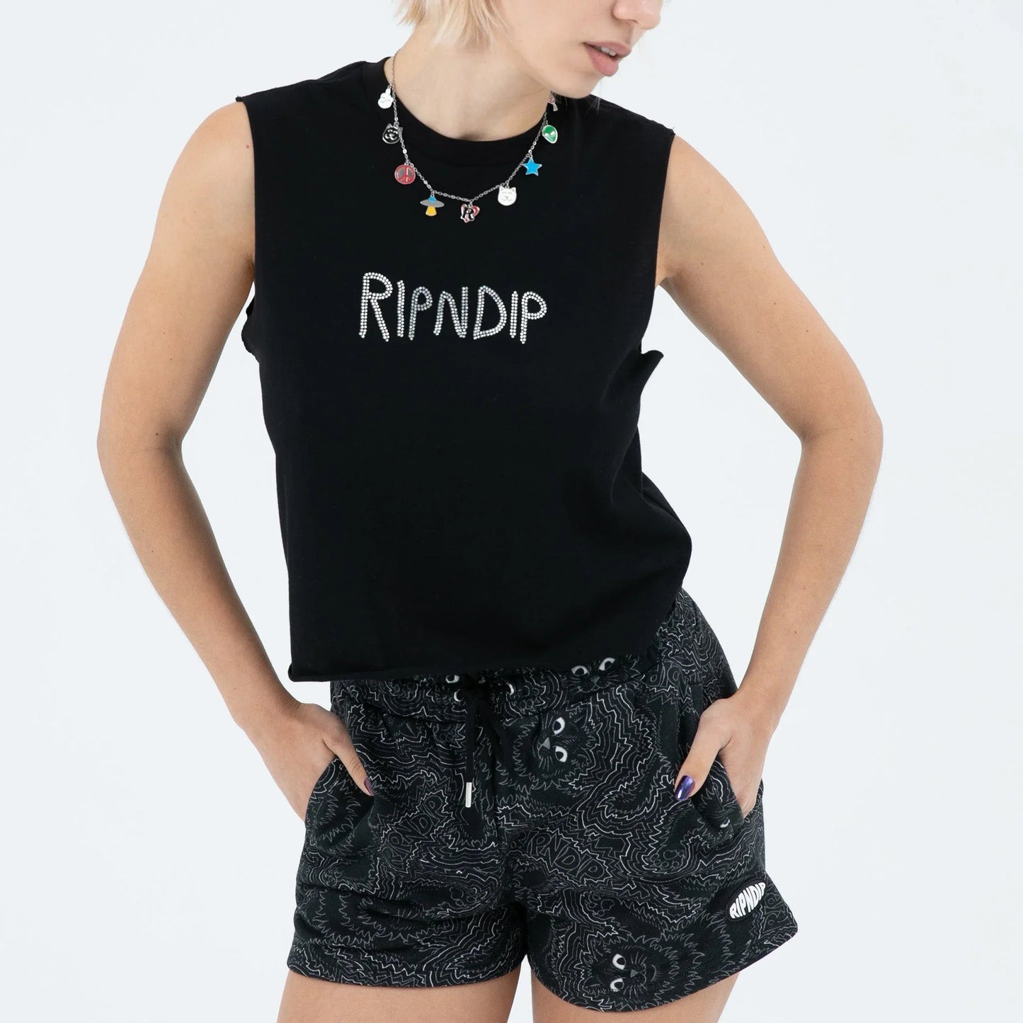 OG RIPNDIP Cropped Rhinestone Tank (Black) - Camiseta